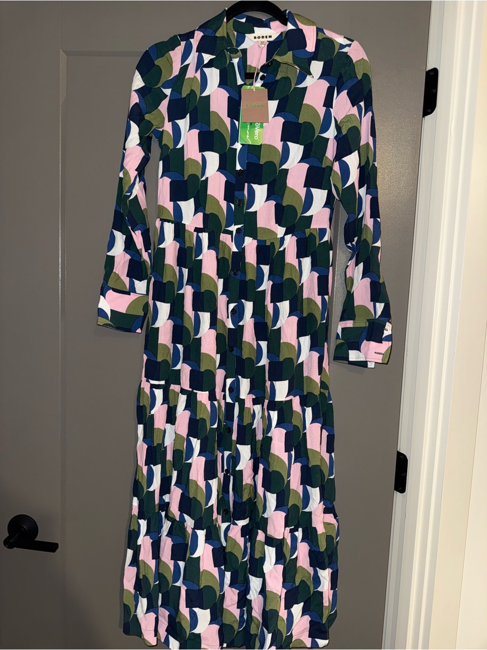 Boden Pink & Navy Geometric Shirt Dress